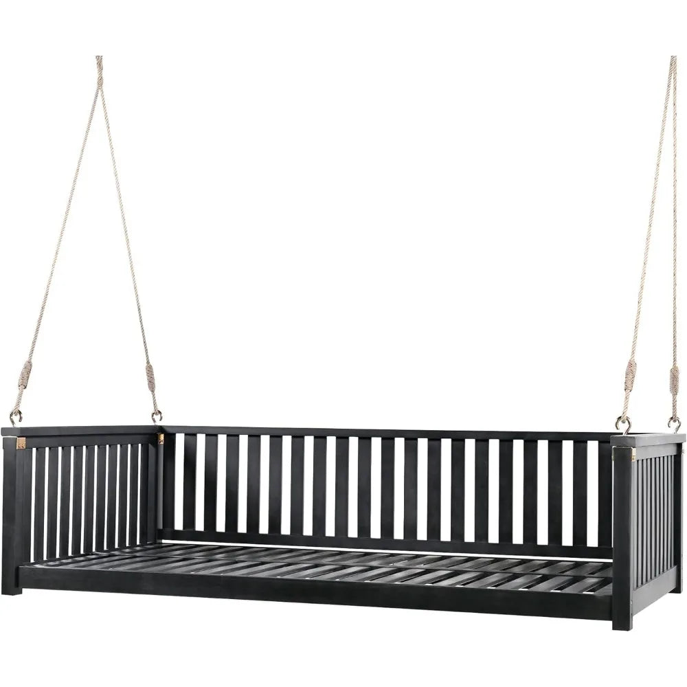 Acacia Wood Porch Swing with Hemp Rope, Twin Size