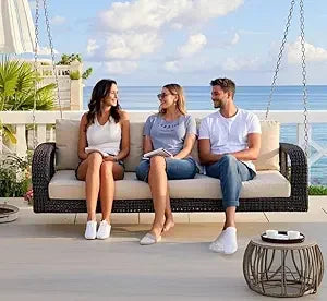 Acacia Wood Porch Swing with Hemp Rope, Twin Size
