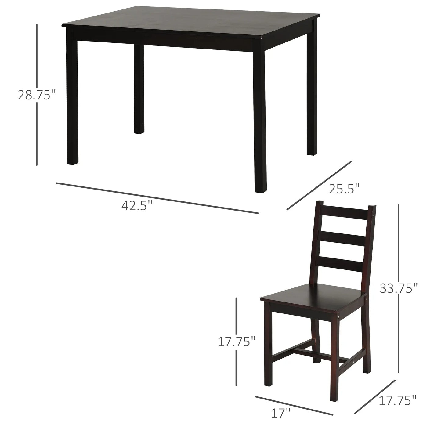5Pc Dining Table Chairs Set Solid Wood Kitchen Breakfast Dinette Furniture