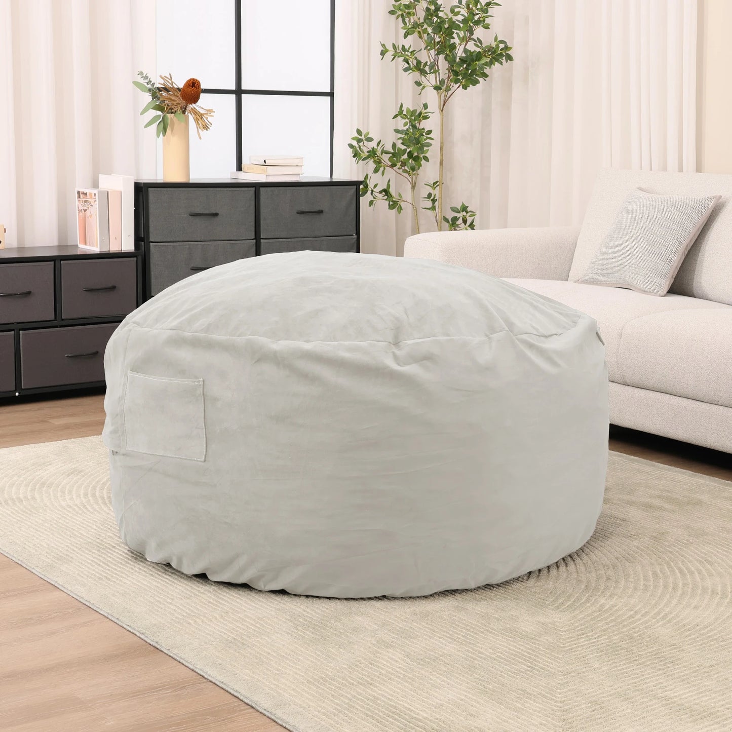 Oversized 3/4FT Bean Bag Chair Foam Filled with Removable Cover