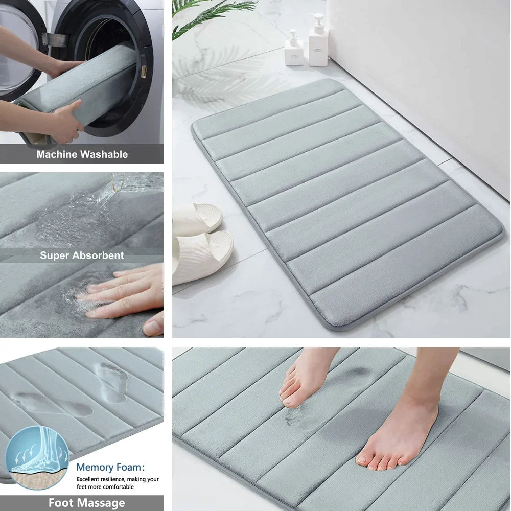 Super Absorbent Bath Mat Memory Foam Carpet, Non-slip Rugs