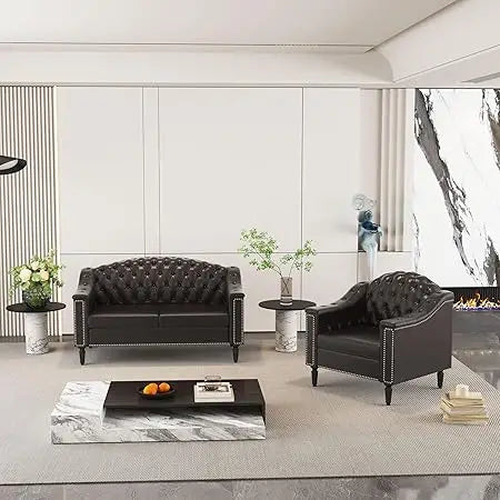 Chesterfield 2-Piece Sectional Sofa Set, Mid-Century Modern Upholstered