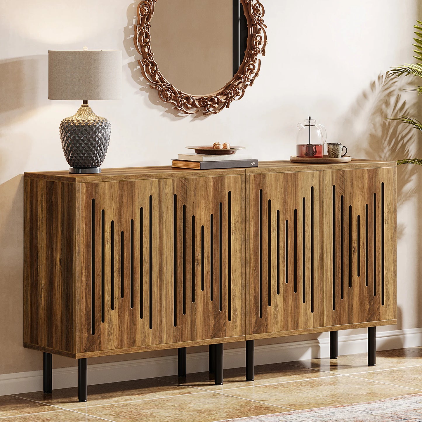 Vintage Sideboard Buffet with Storage, Farmhouse Cabinet with Doors
