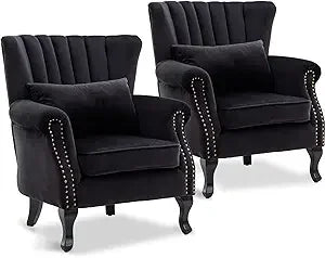 Accent Reading Arm Chairs Set of 2 with Tufted Back