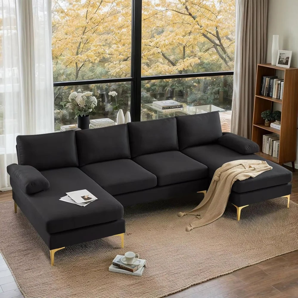 U Shaped Sectional Couch with Double Chaise for Living Room