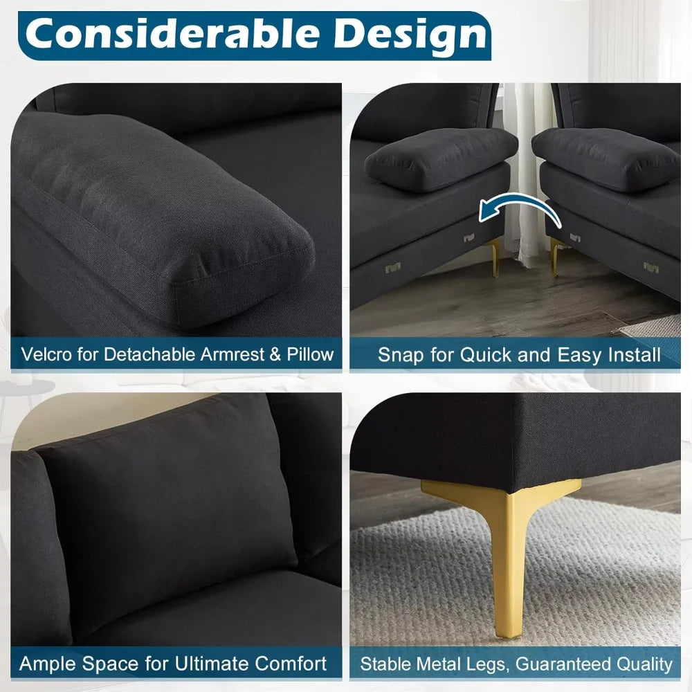 U Shaped Sectional Couch with Double Chaise for Living Room