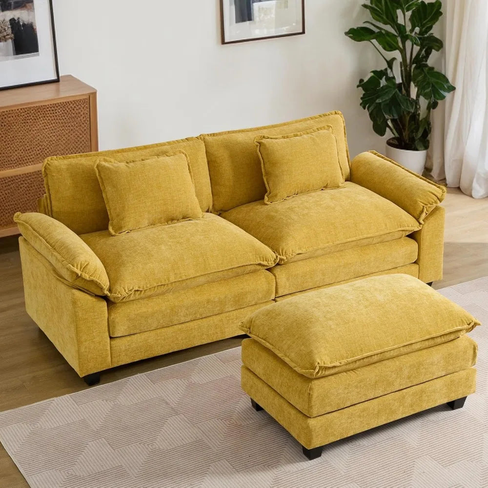 Modular Sectional Sofa  Chenille Sofa Sleeper  with Ottoman/Pillows