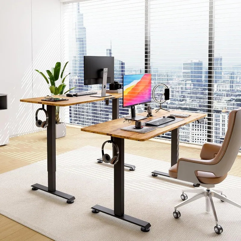 Electric Standing Desk, Height Adjustable Wood Desktop, Computer PC Table