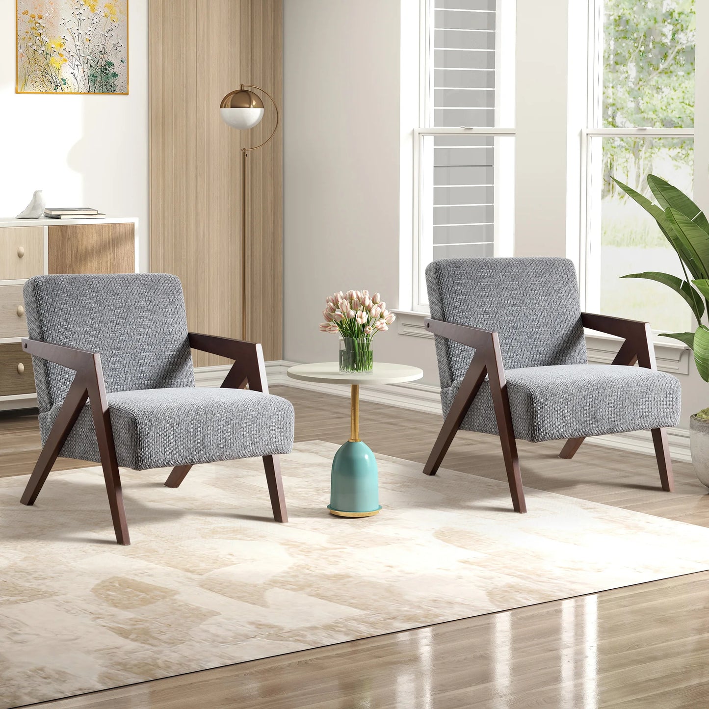 Casual Solid Wood Single Chair with Comfortable Bedroom Armchair