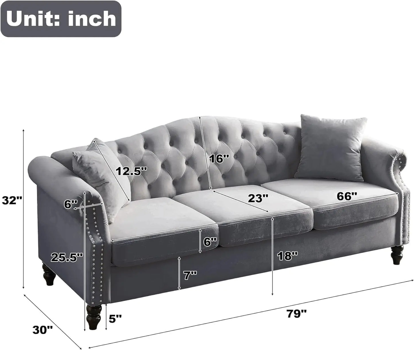 Chesterfield Velvet Sofa Set 3-Seater and Loveseat with Pillows