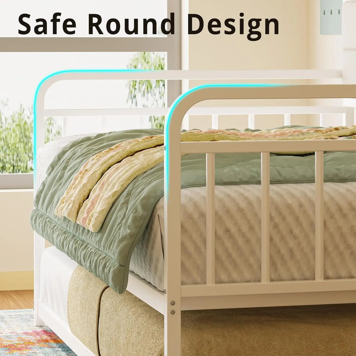 Daybed with Trundle, with Upholstered Headboard and Charging Station