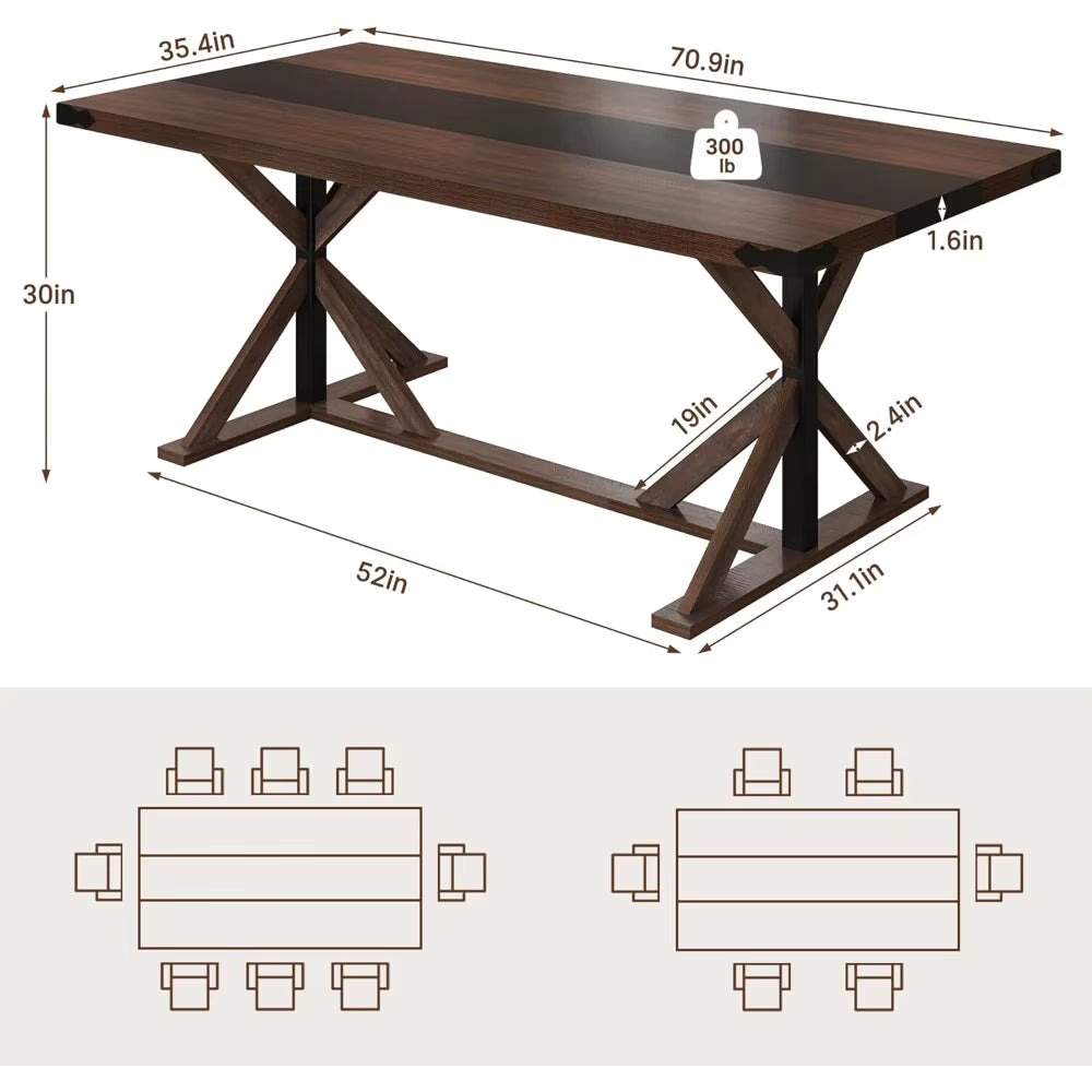 Rectangular Kitchen Farmhouse Table W/Thickness Waterproof Wood Tabletop