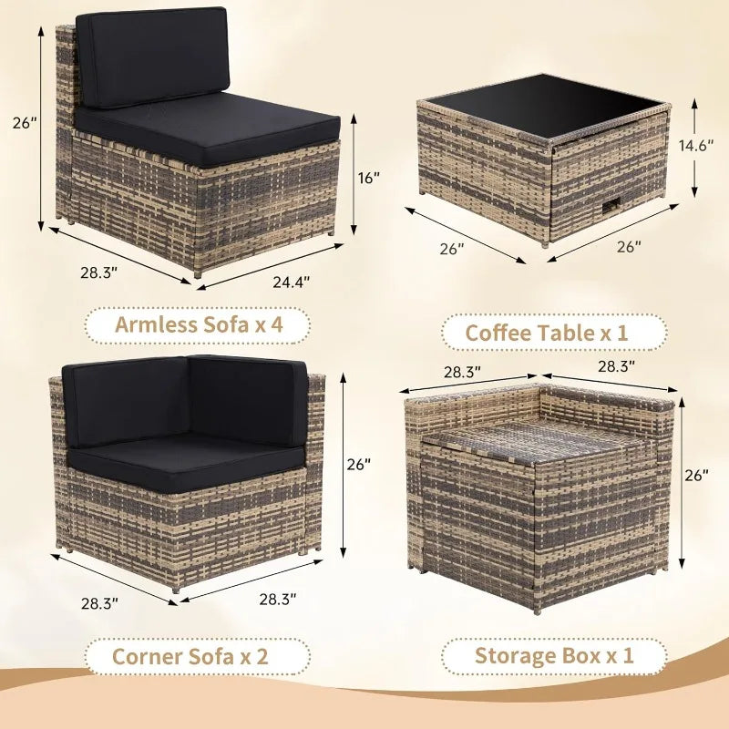 Outdoor Wicker Patio Furniture Set, Glass Table With Hidden Storage