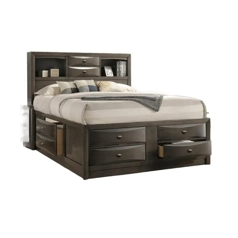 Contemporary Queen Bed with 2 Nightstands and Bookcase Headboard