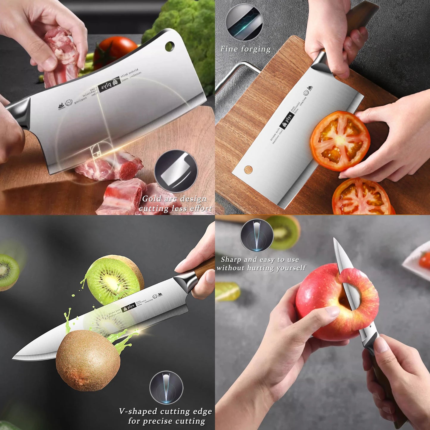 Professional Kitchen Knife 4-piece set, cleaver, slicer, Chef Knife, and paring knife