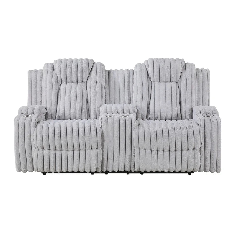 Light Gray Reclining Sofa Set with Cup Holders, 3-Piece