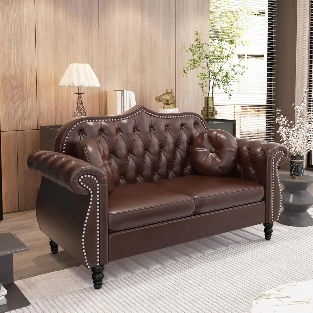 Chesterfield 2-Piece Sectional Sofa Set, Mid-Century Modern Upholstered