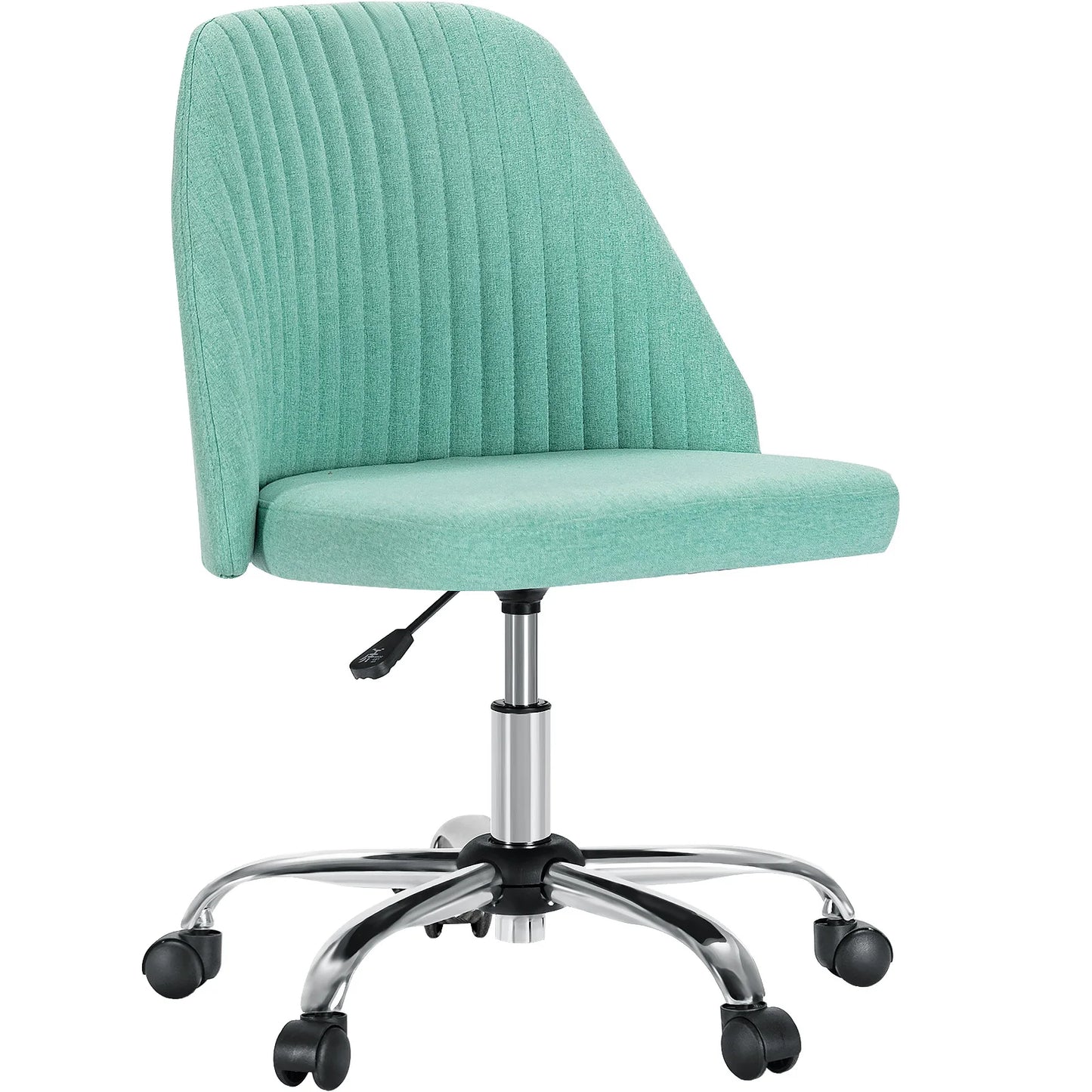 Armless Small Desk Swivel Chair with Back Modern Fabric on Wheels