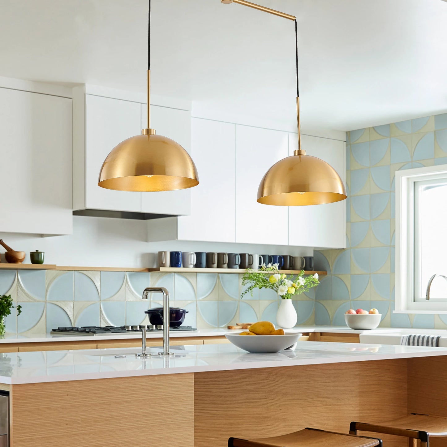 Copper Color Double Pendant Light, Adjustable Ceiling Hanging Lamp
