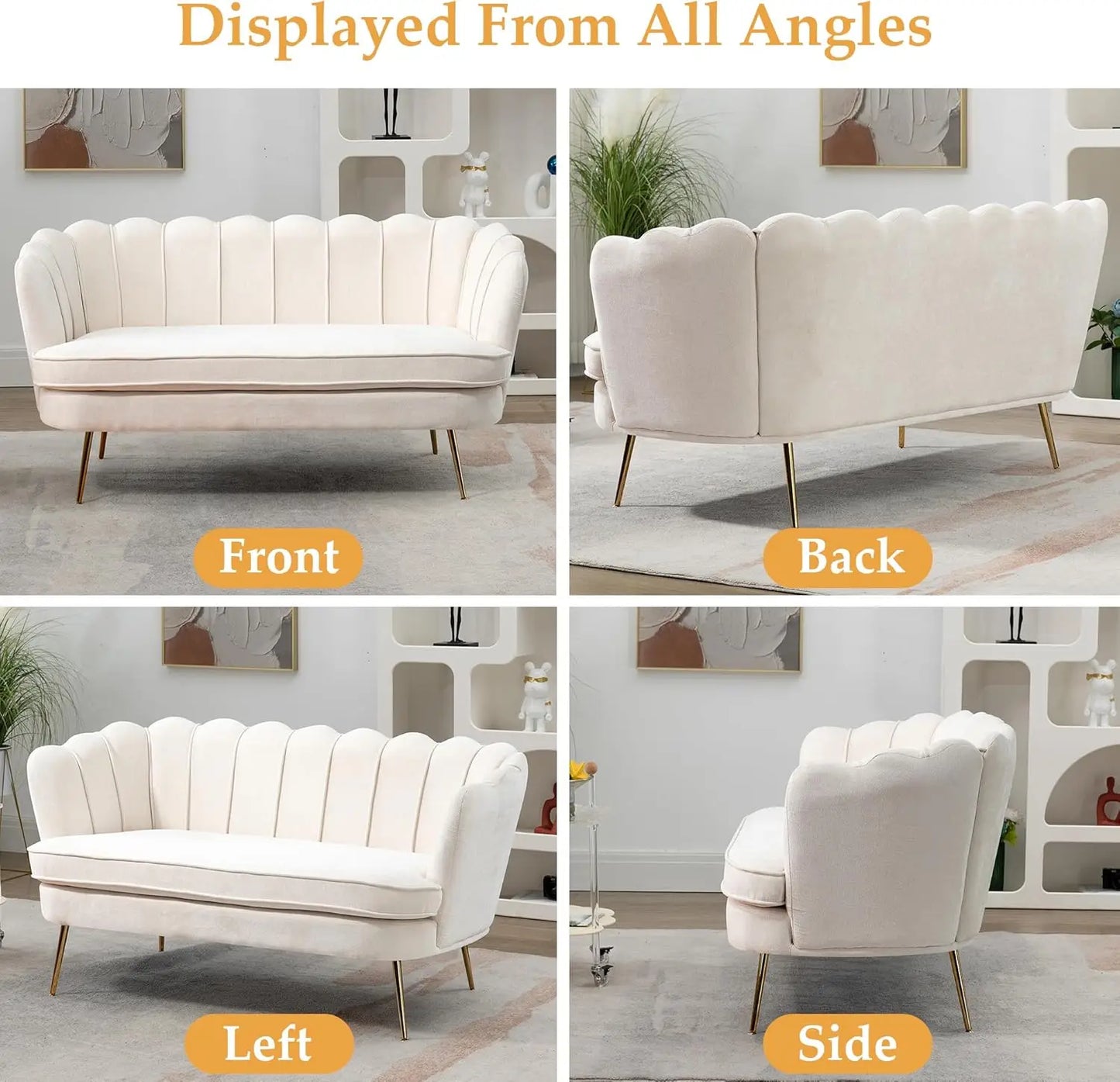 Small Modern Chenille Loveseat Sofa with Gold Metal Legs