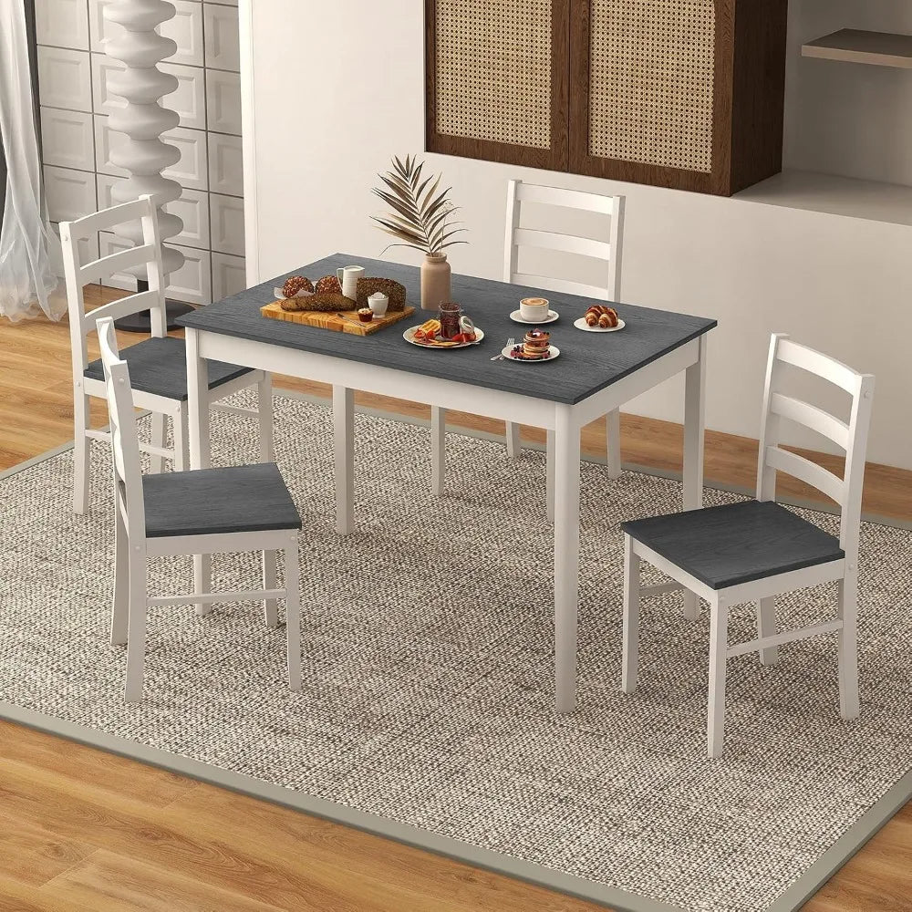 Wood Kitchen Table Chairs Set with Rubber Wood Legs, Space-Saving Design