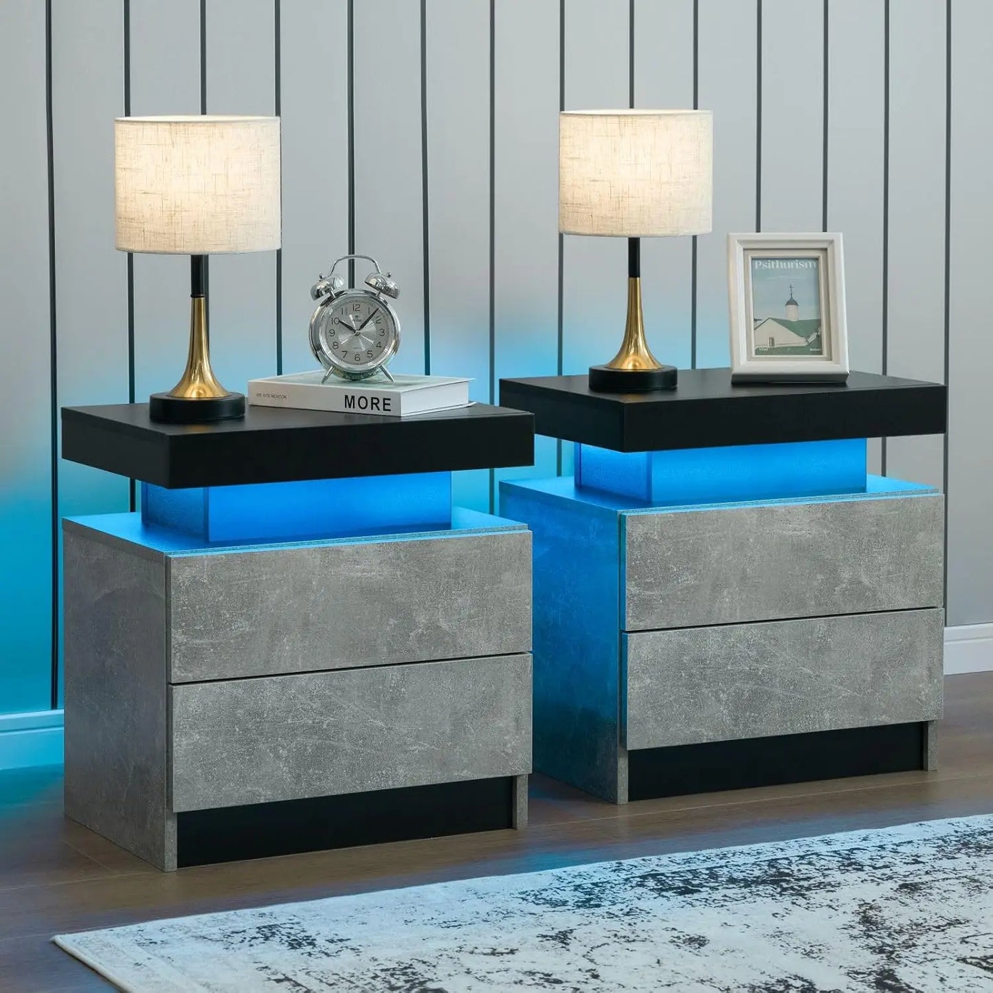 Nightstand Set of 2 LED Nightstand with 2 Drawers Each