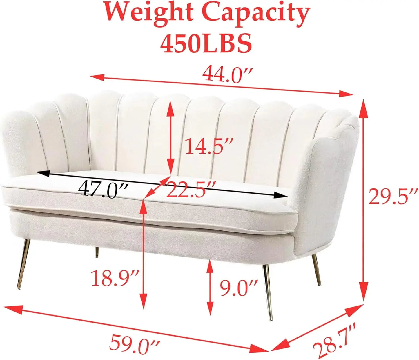 Small Modern Chenille Loveseat Sofa with Gold Metal Legs