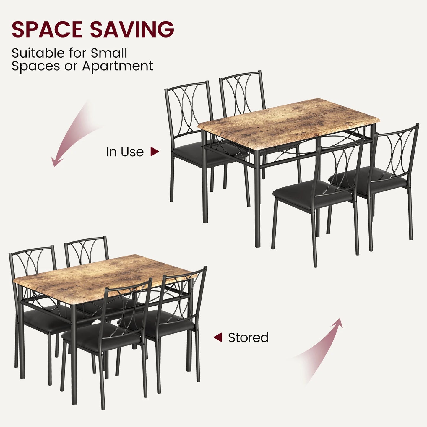 5-Piece Dining Table Set, Modern Kitchen Table and Chairs