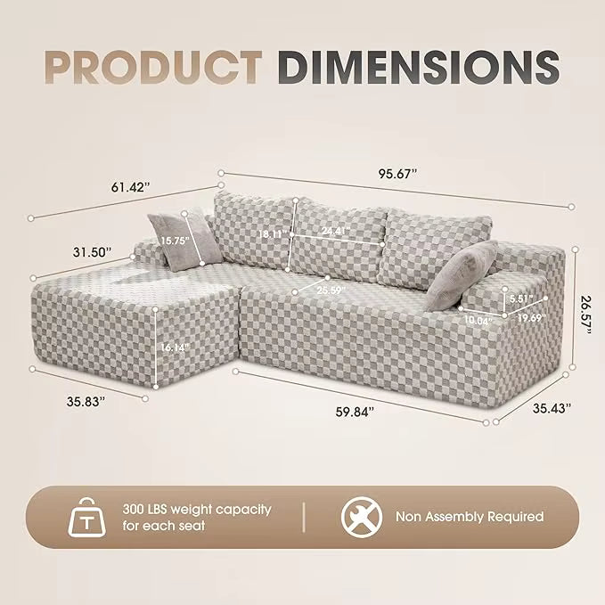 Modular L-Shaped 3-Seat Sectional | Memory Foam with Deep Seating & Storage Modules
