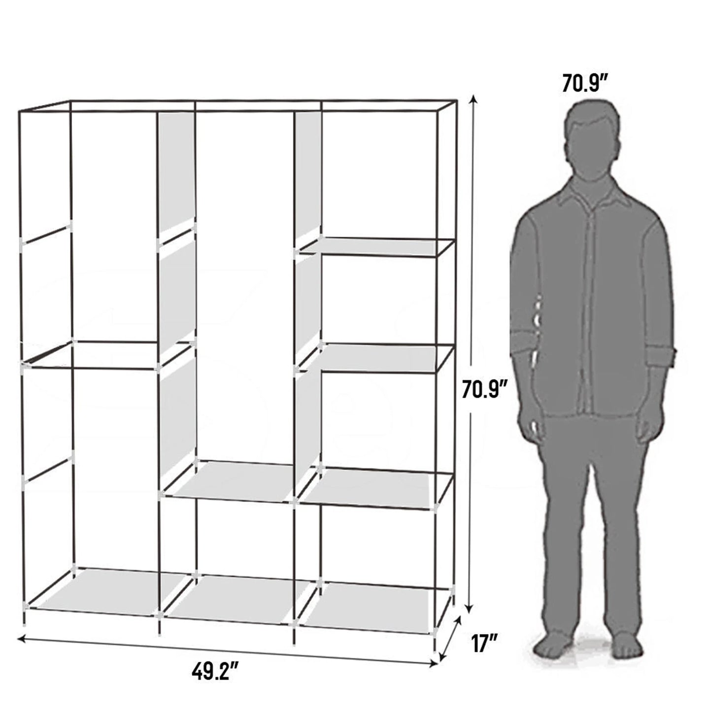 Portable Closet Wardrobe Clothes Rack Storage Organizer with Shelf Gray