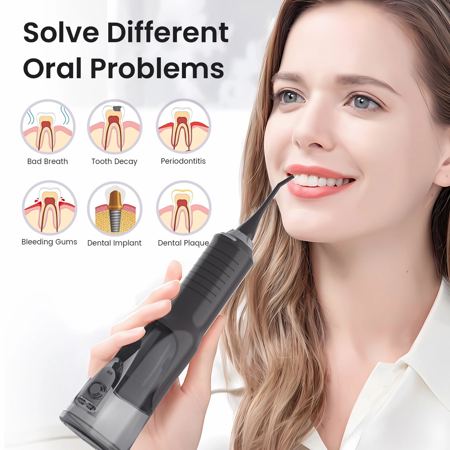 Water Flosser Dental Oral Irrigator USB Rechargeable,5 Working Modes,5 Nozzles