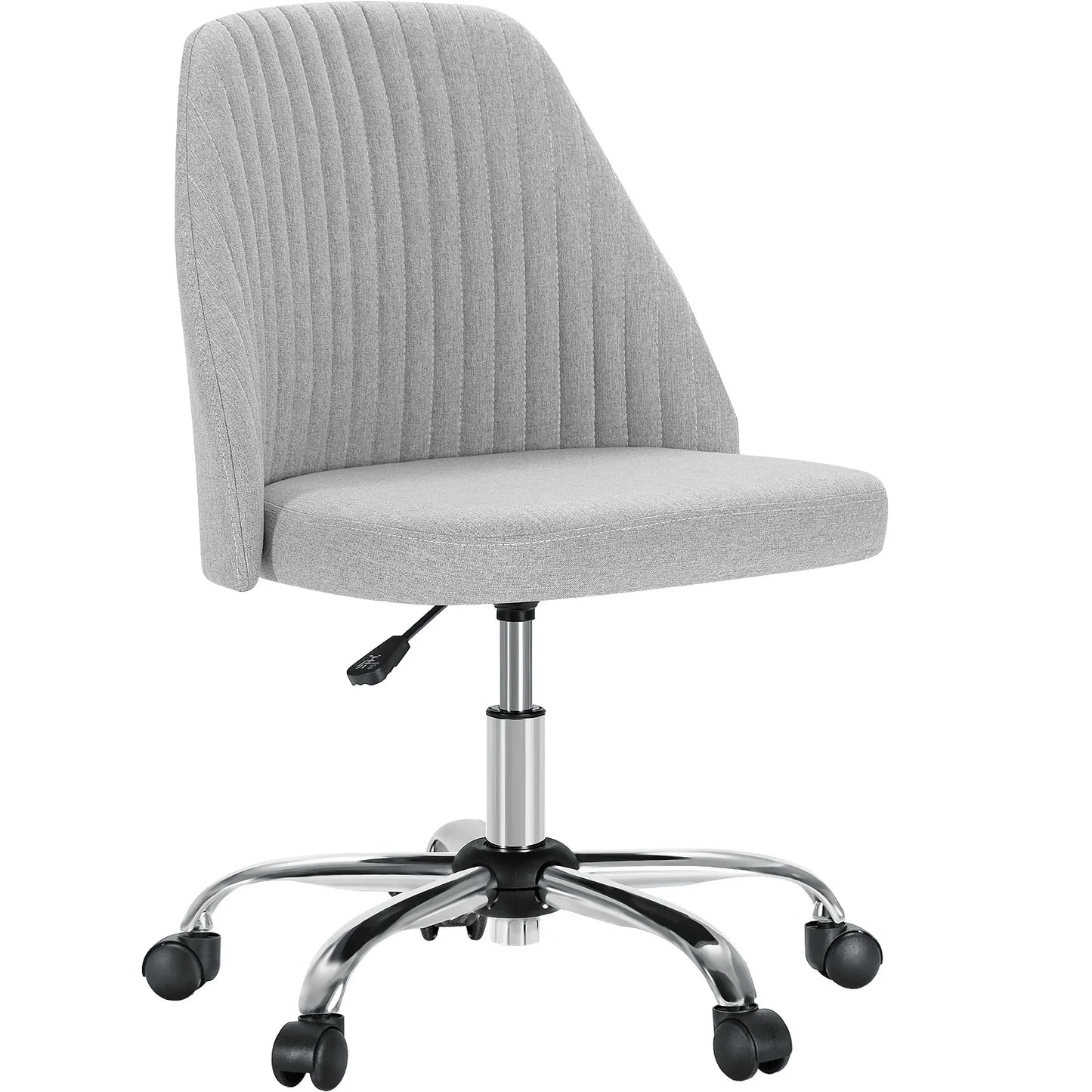 Armless Small Desk Swivel Chair with Back Modern Fabric on Wheels