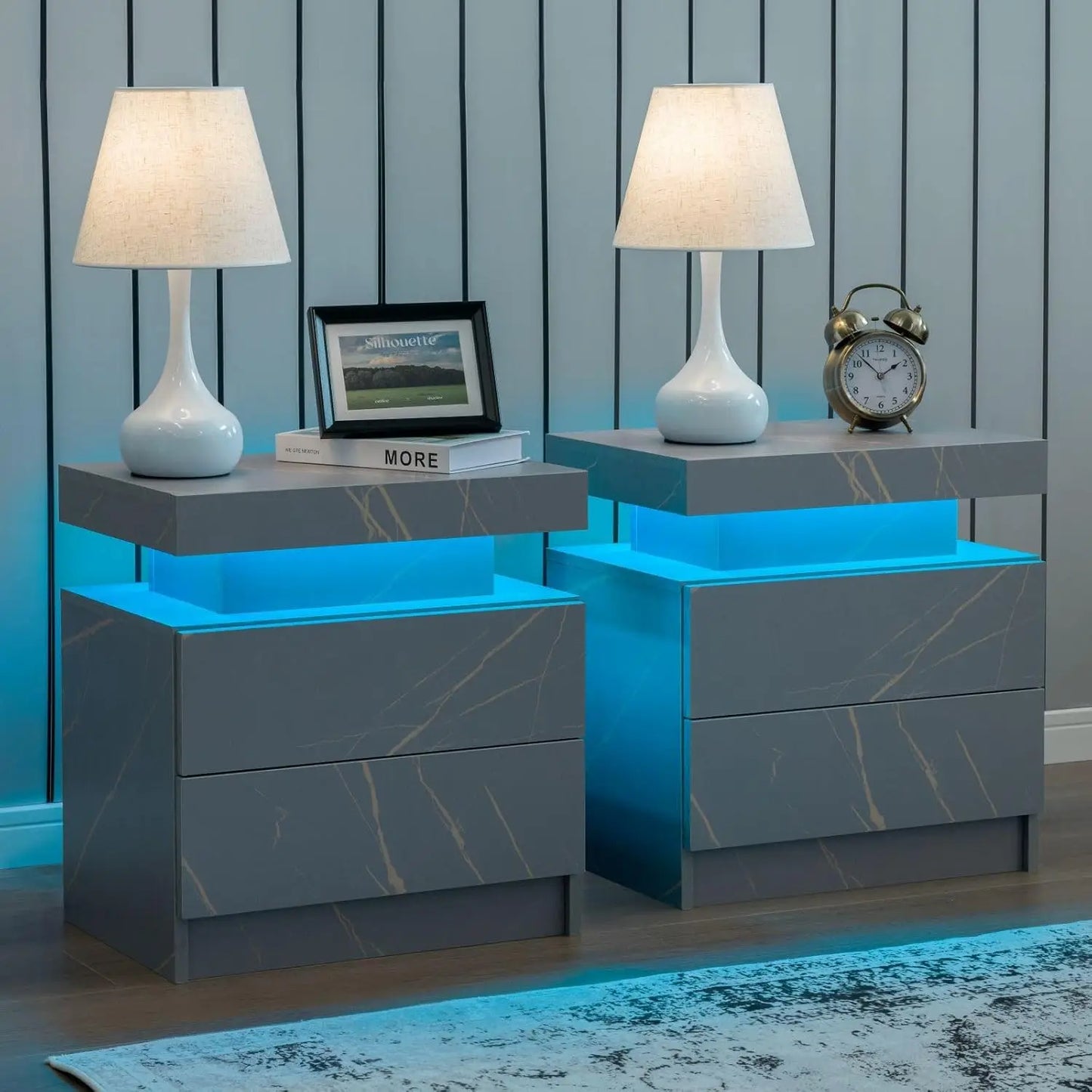 Nightstand Set of 2 LED Nightstand with 2 Drawers Each