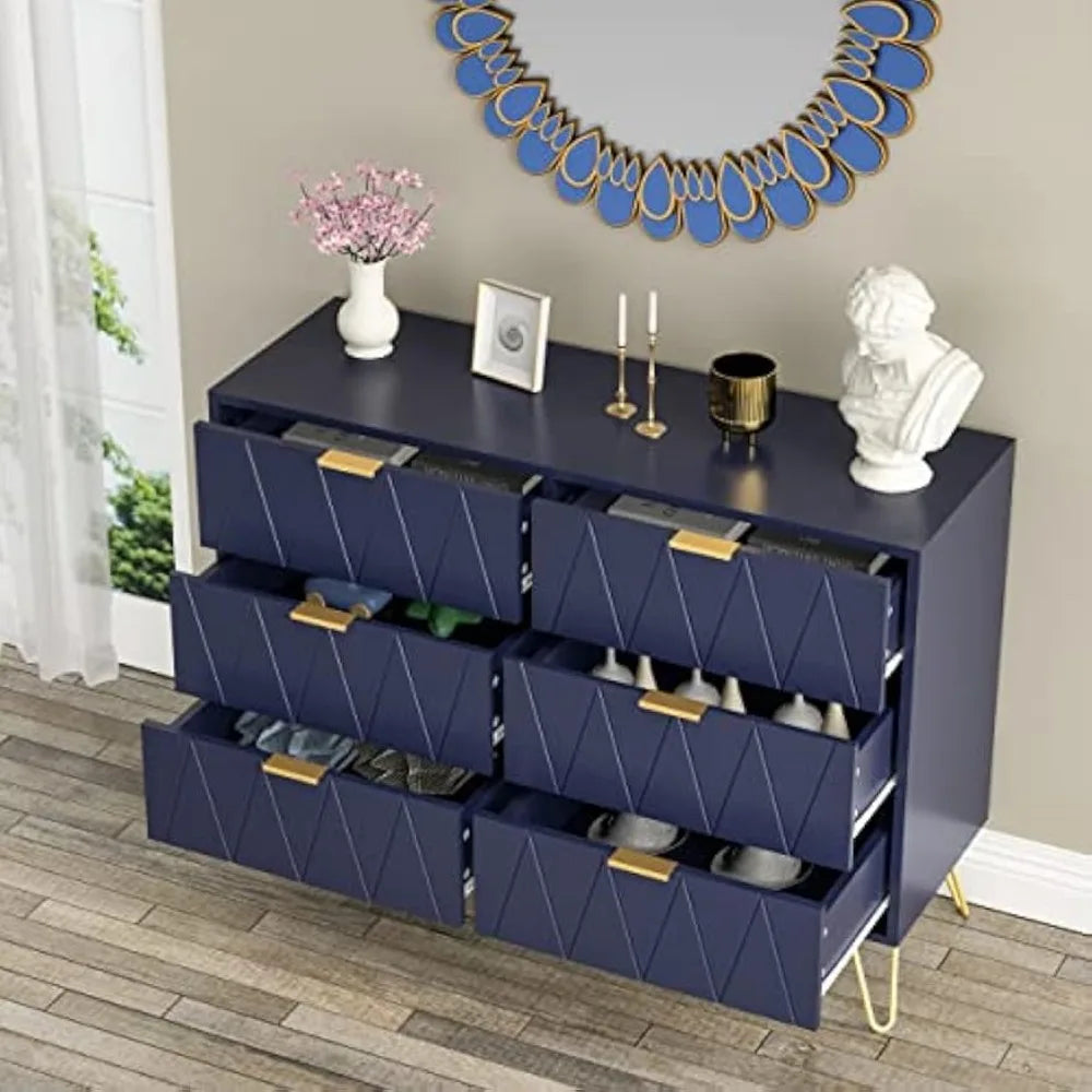 3 Pcs Bedroom Sets, 6 Drawer Dresser and Night Stands
