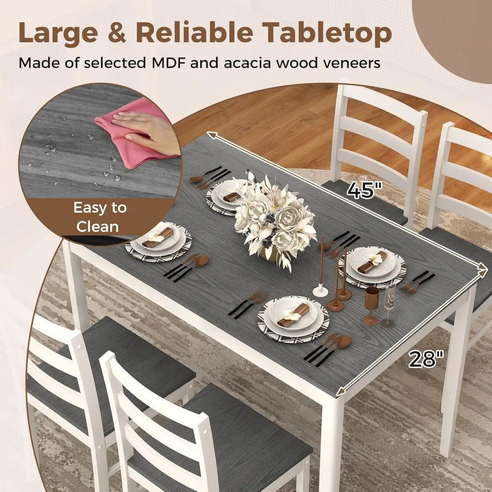 Wood Kitchen Table Chairs Set with Rubber Wood Legs, Space-Saving Design