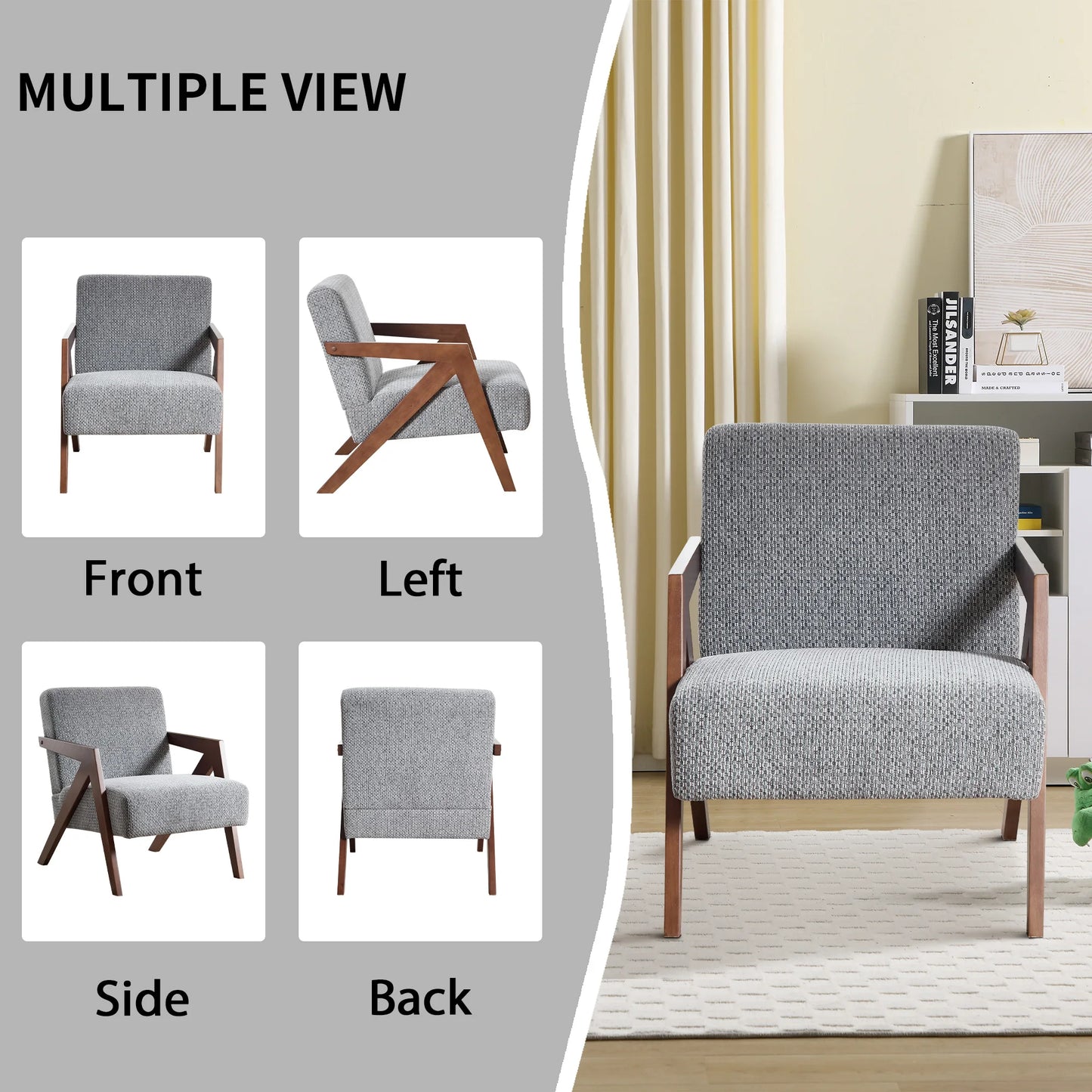 Casual Solid Wood Single Chair with Comfortable Bedroom Armchair
