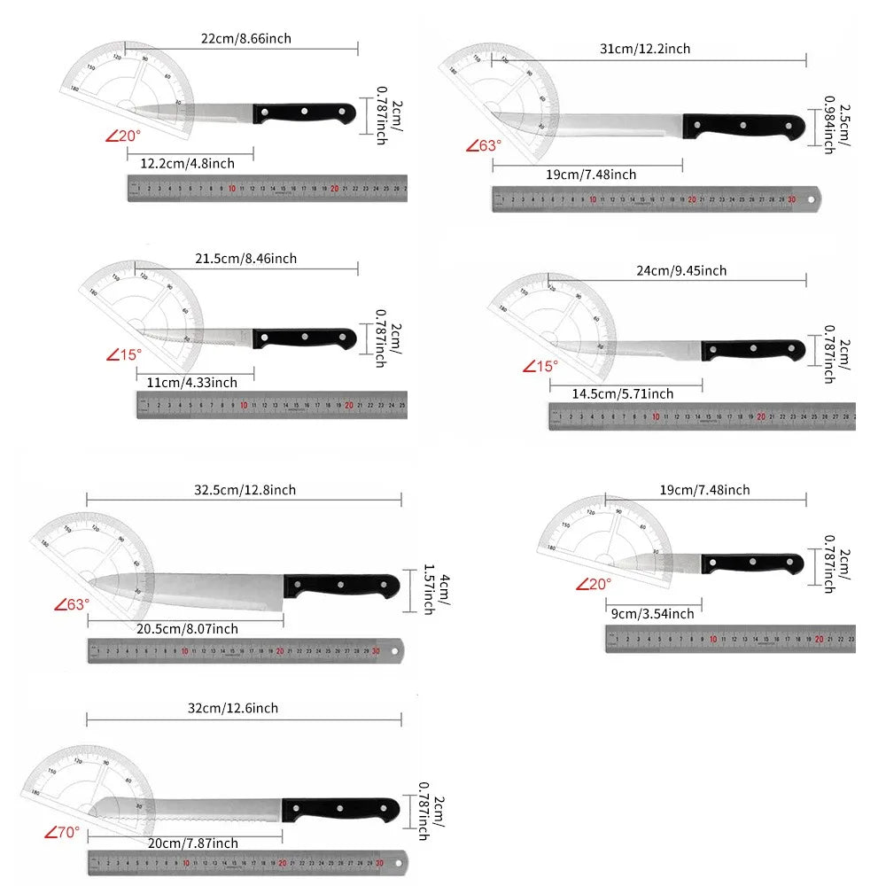 Full 15pcs Chef Knife Set Stainless Steel Kitchen Knives
