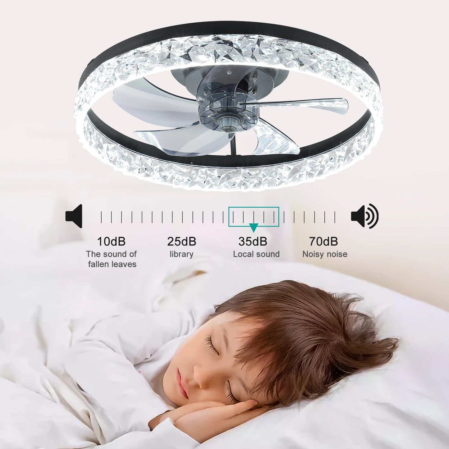 Modern acrylic black ceiling fan light with remote control, dimmable