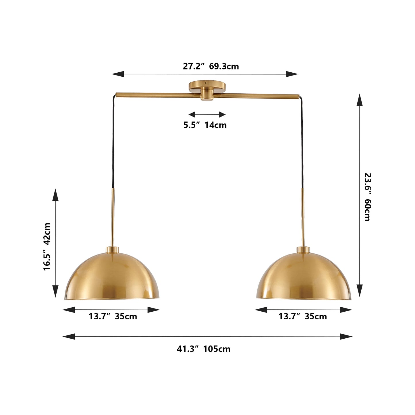 Copper Color Double Pendant Light, Adjustable Ceiling Hanging Lamp