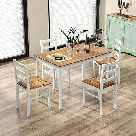 Wood Kitchen Table Chairs Set with Rubber Wood Legs, Space-Saving Design