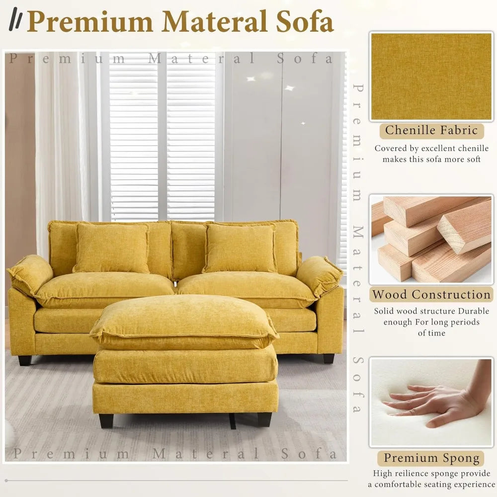 Modular Sectional Sofa  Chenille Sofa Sleeper  with Ottoman/Pillows