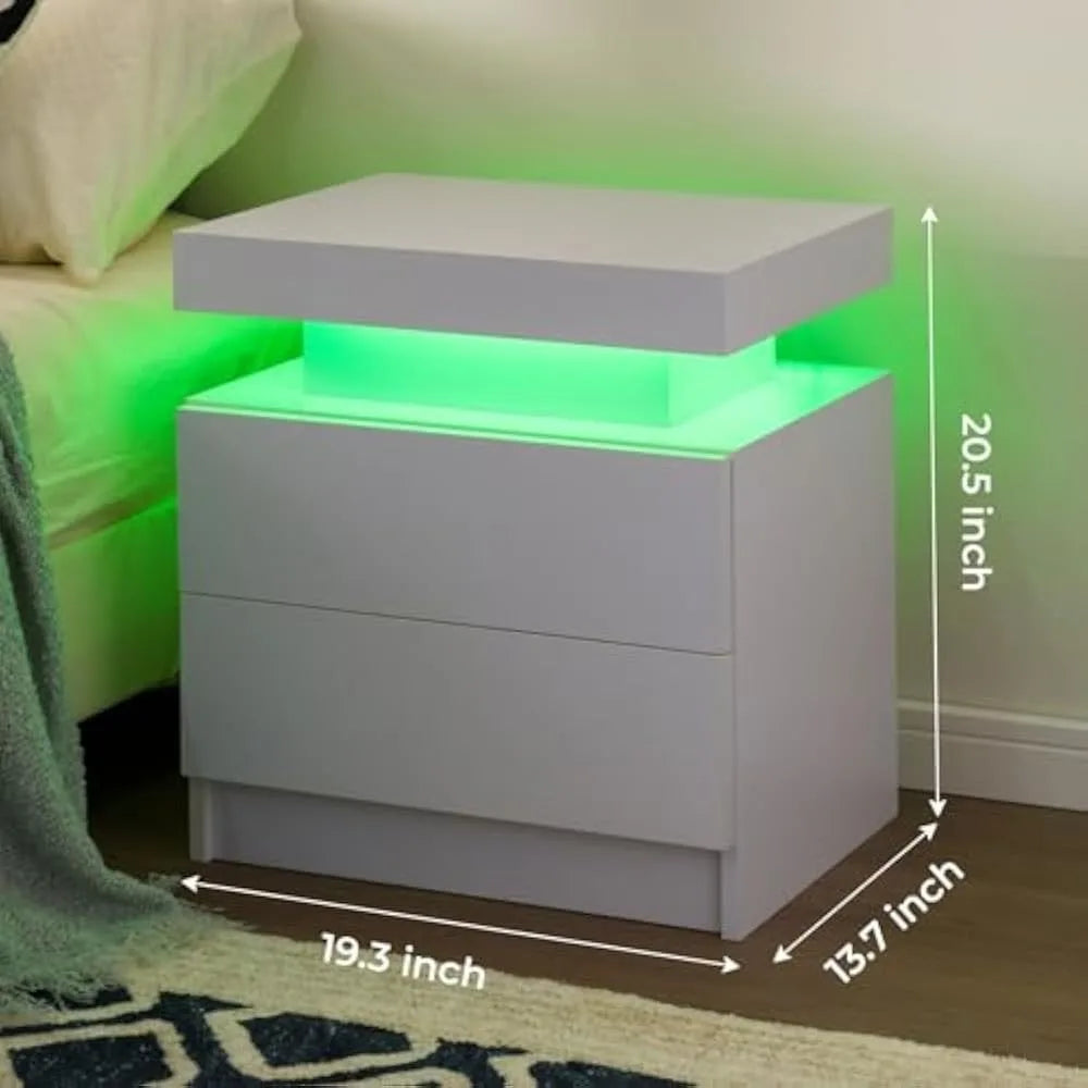 Nightstand Set of 2 LED Nightstand with 2 Drawers Each
