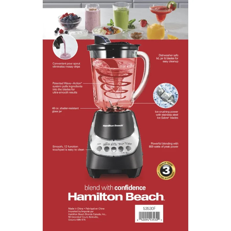 Wave Action Quiet Blender, 48 oz. Glass Jar, 12 Blending Functions