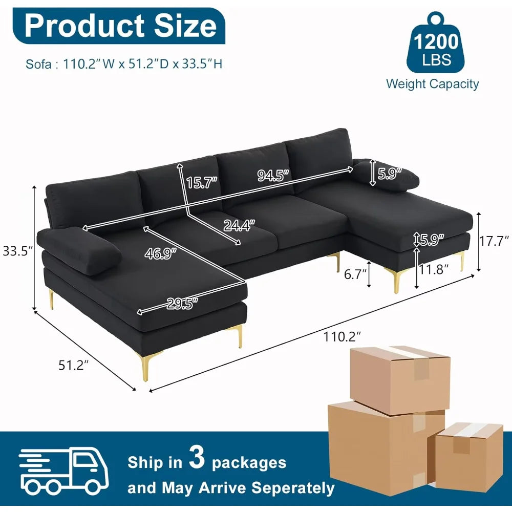 U Shaped Sectional Couch with Double Chaise for Living Room