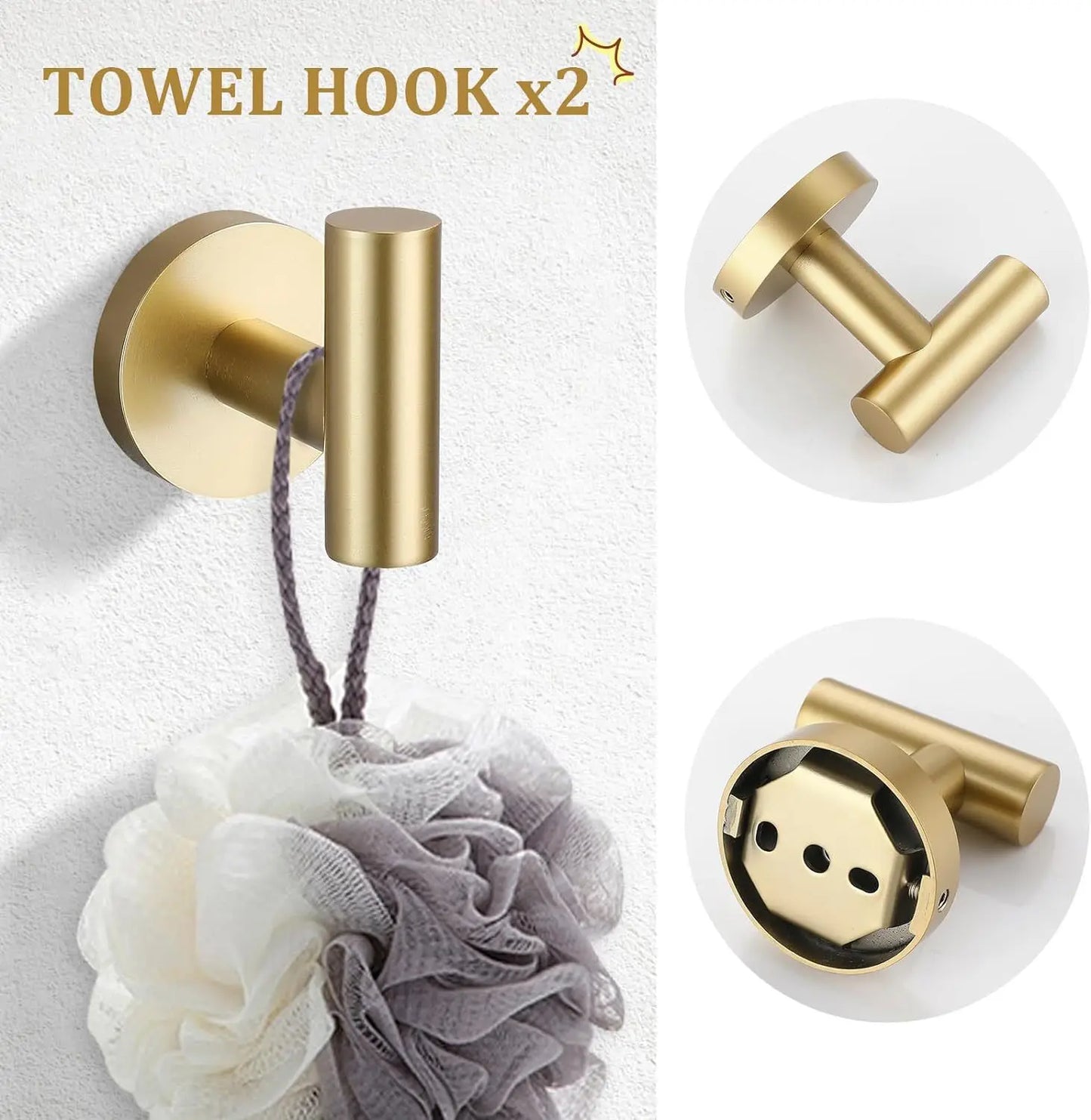 5 Piece Bathroom Accessories Set Gold Hardware Set Stainless Steel