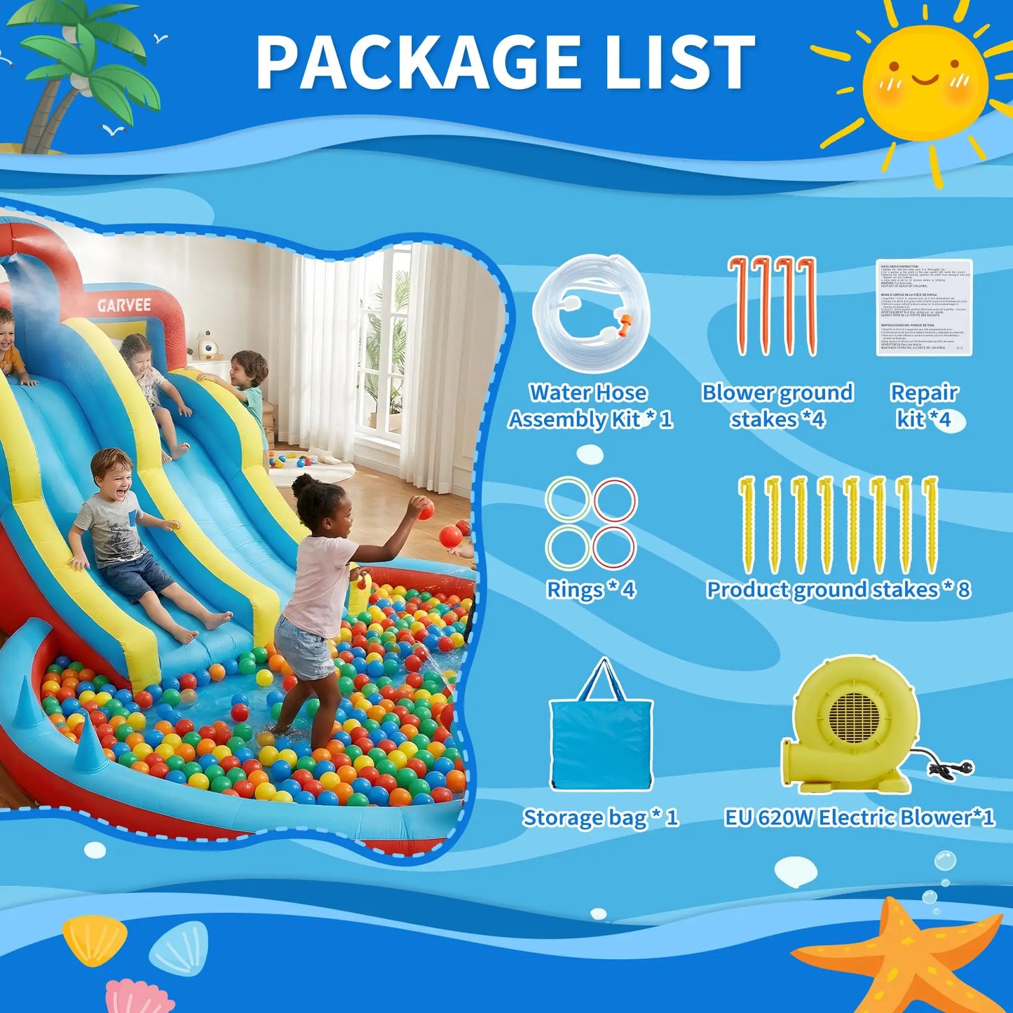 Inflatable Water Park Bounce House With Double Slides & Pool