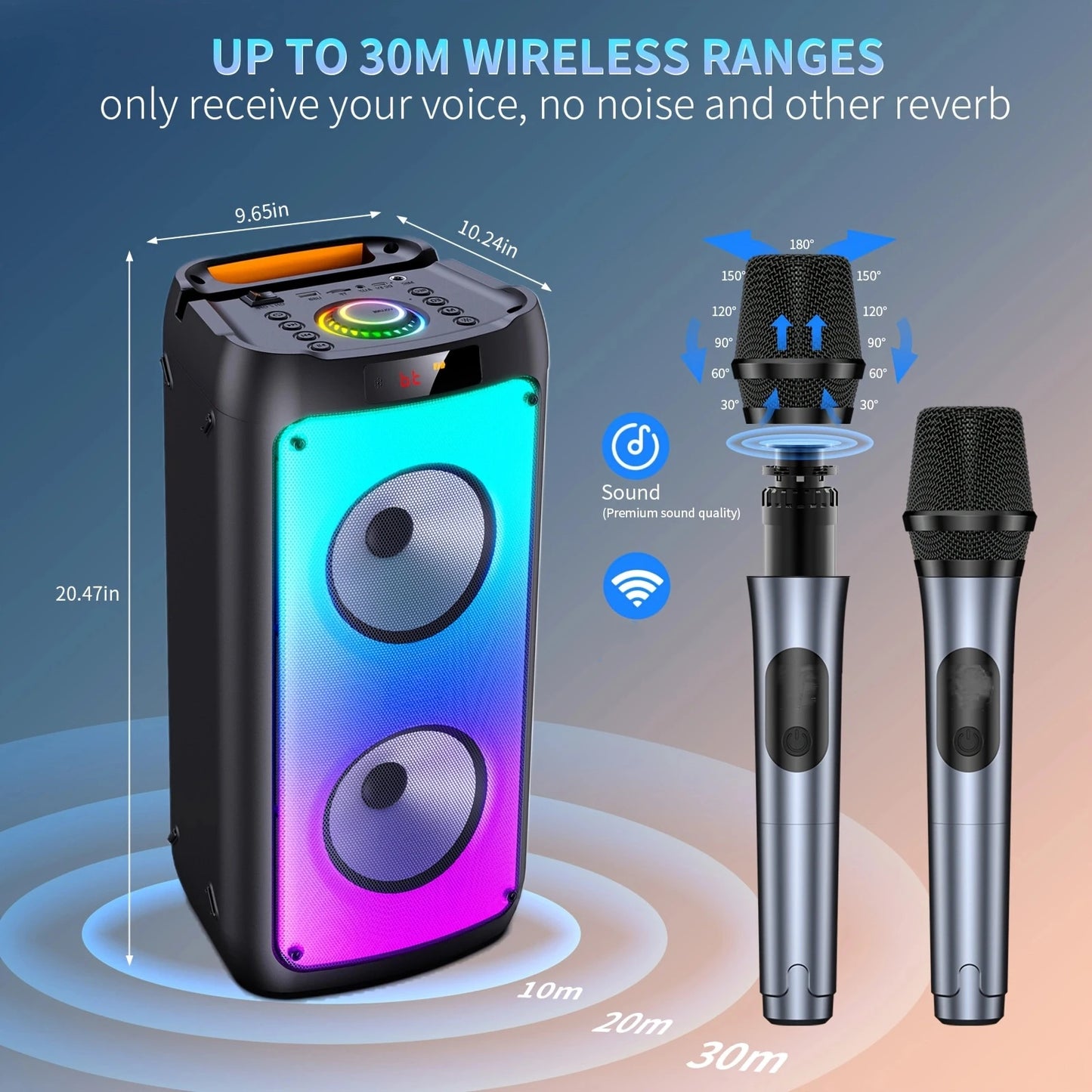 Wireless LED Bluetooth Speaker, Karaoke Machine with 2 Microphone