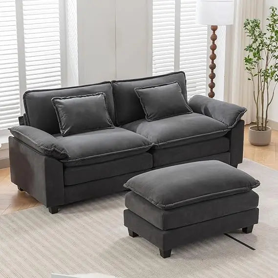 Modular Sectional Sofa  Chenille Sofa Sleeper  with Ottoman/Pillows