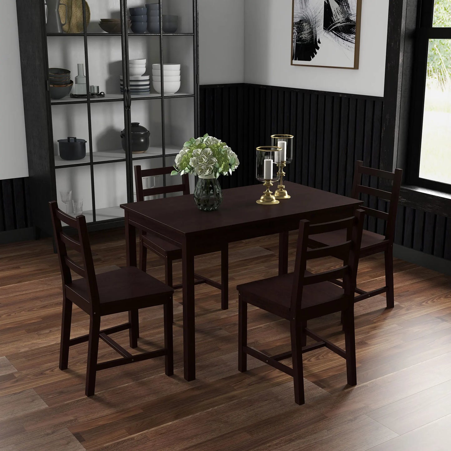 5Pc Dining Table Chairs Set Solid Wood Kitchen Breakfast Dinette Furniture