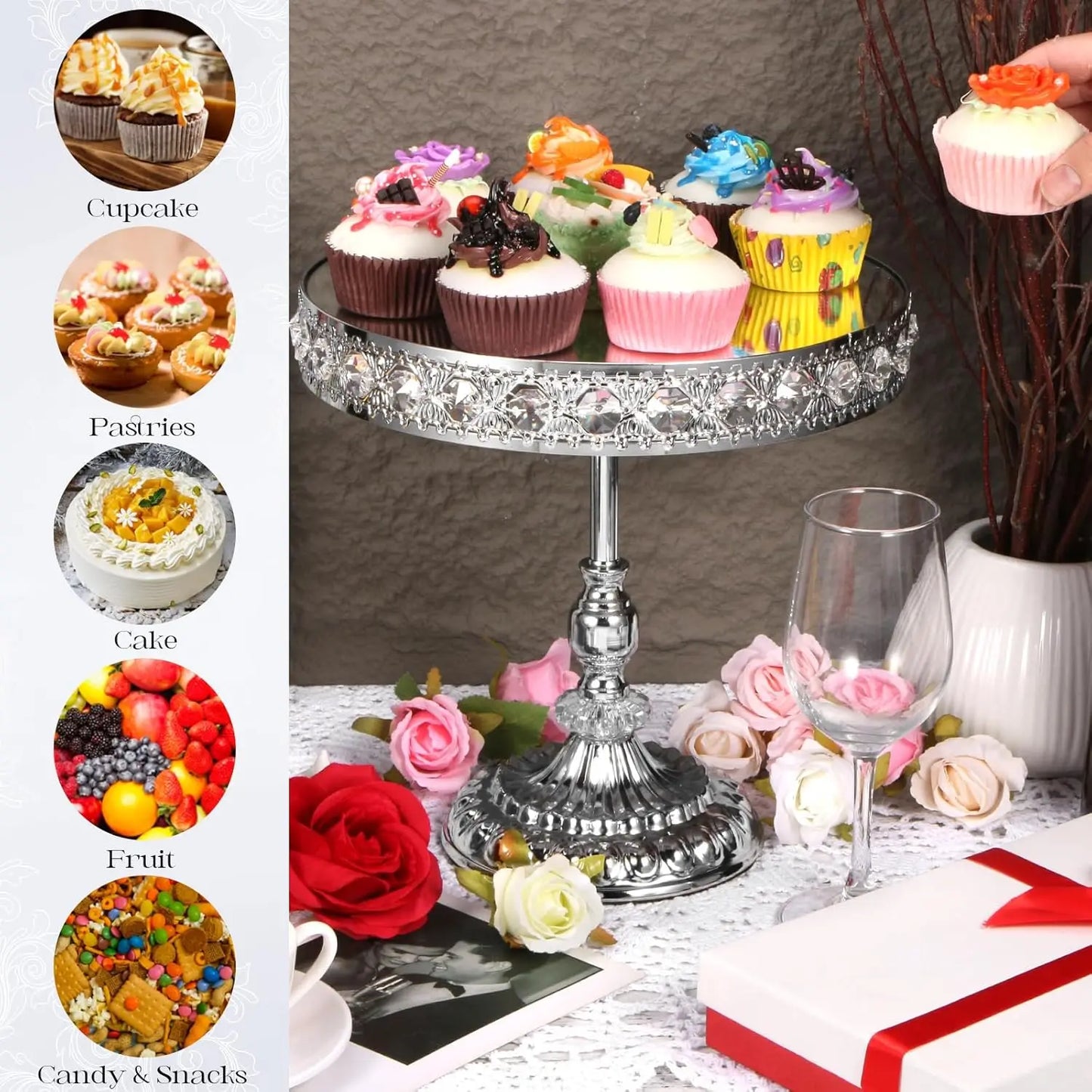 12-Piece Silver Vintage Cake Stand with Cupcake Display Tray